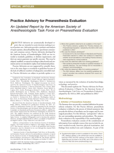 Practice Advisory for PreAnesthesia Evaluation