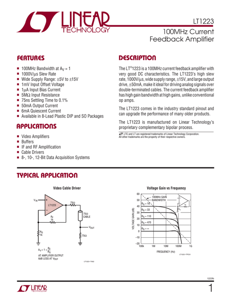 Lt1223 100mhz current feedback amplifier