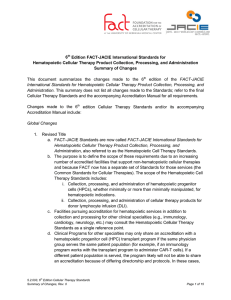 6th Edition FACT-JACIE International Standards for Hematopoietic