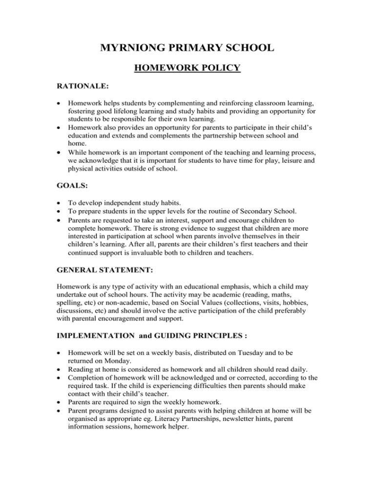 homework policy post primary