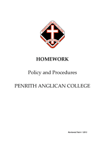 HOMEWORK Policy and Procedures PENRITH ANGLICAN COLLEGE