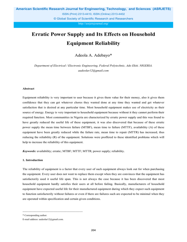 Erratic Power Supply And Its Effects On Household Equipment