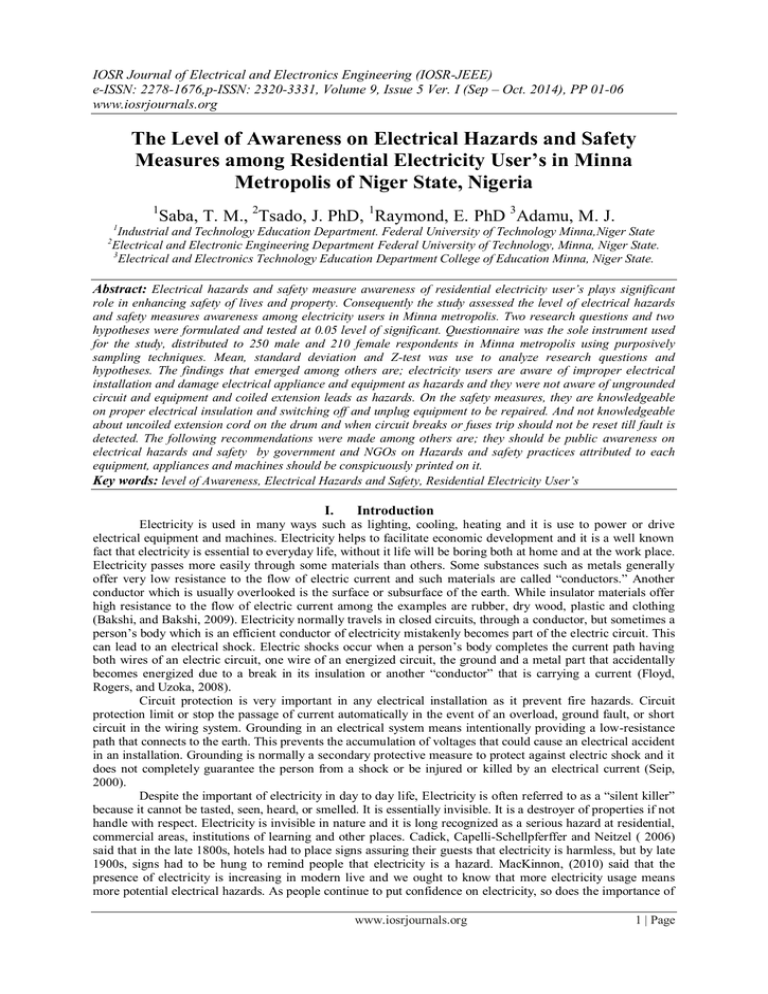 The Level of Awareness on Electrical Hazards and Safety