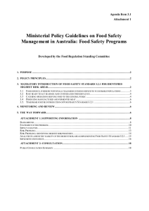 Ministerial Policy Guidelines on Food Safety Management in Australia