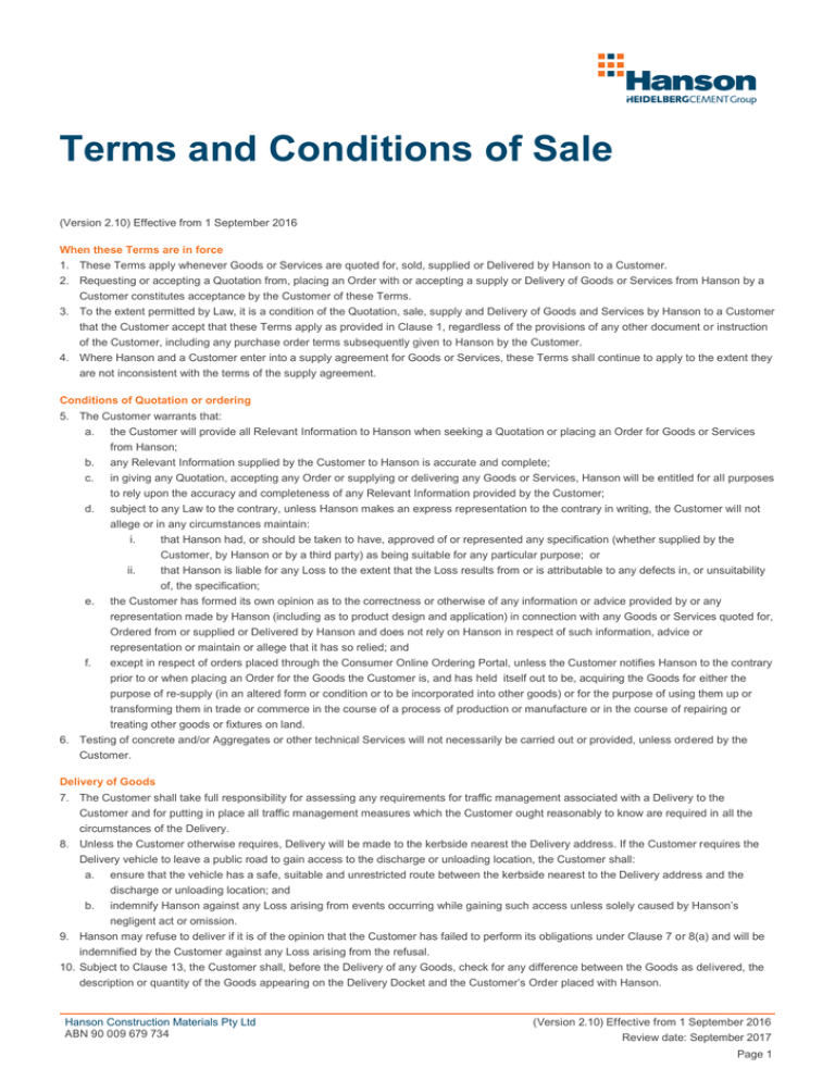 Terms and Conditions of Sale
