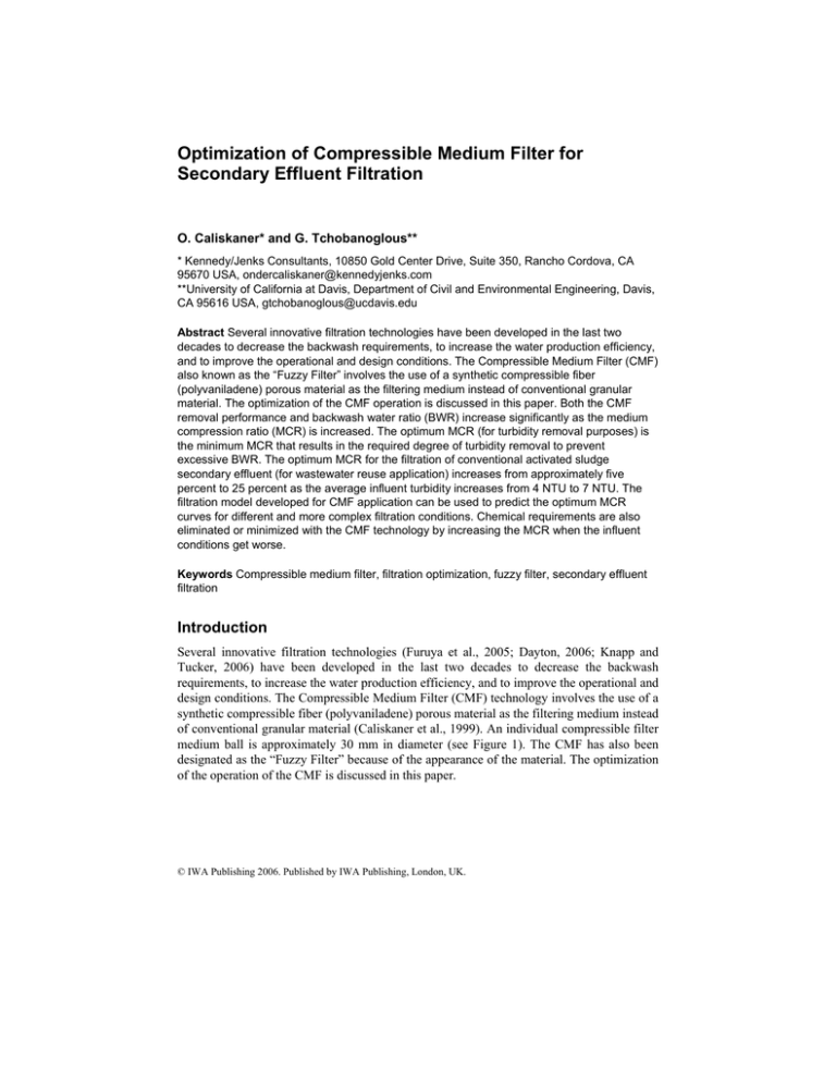 Compressible Media Filter for Secondary Effluent Filtration