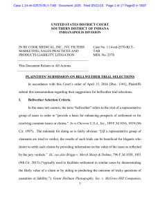 plaintiffs` bellwether selection filing