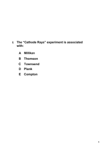 1 Theа“Cathode Rays”аexperiment is associated with: A Millikan B