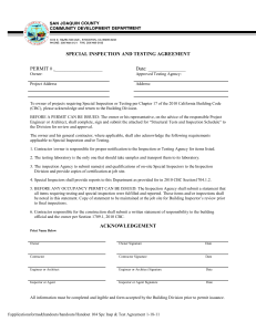SPECIAL INSPECTION AND TESTING AGREEMENT PERMIT