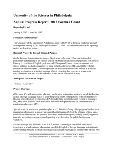 University of the Sciences in Philadelphia Annual Progress Report