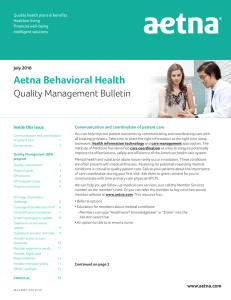 Aetna Behavioral Health Quality Management Bulletin July 2016