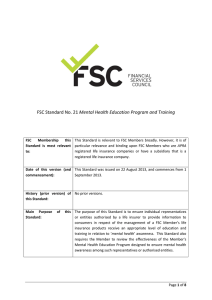 FSC Standard No. 21 Mental Health Education Program and Training