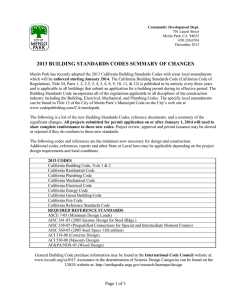 2013 building standards codes summary of