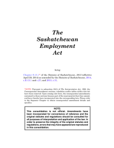 The Saskatchewan Employment Act - Queen`s Printer