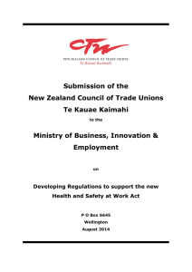 Developing regulation to support the Health and Safety at Work ACT