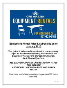 Equipment Rental Price List/Policies as of January 2016