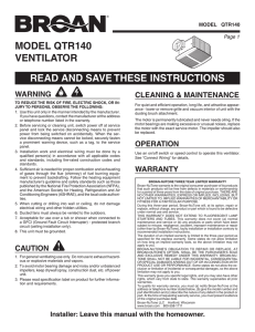model qtr140 ventilator read and save these instructions