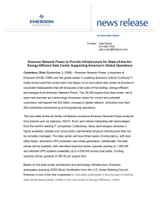 Emerson Network Power to Provide Infrastructure for