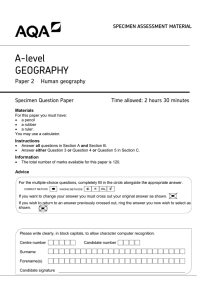 A-level Geography Specimen question paper Paper 2