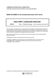 Mark Scheme for 0522 First Language English October/November