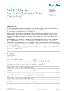MetLife ISA Portfolio Fund Switch / Investment Choice Change Form