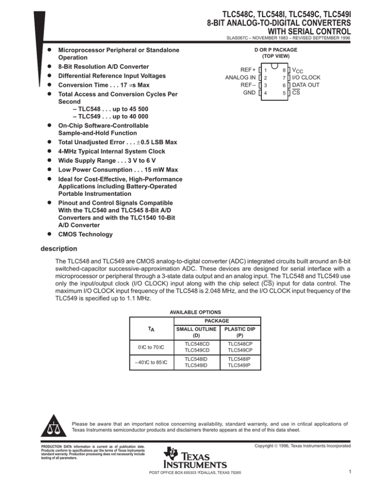 8-BIT ANALOG-TO-DIGITAL CONVERTERS WITH SERIAL CONTROL