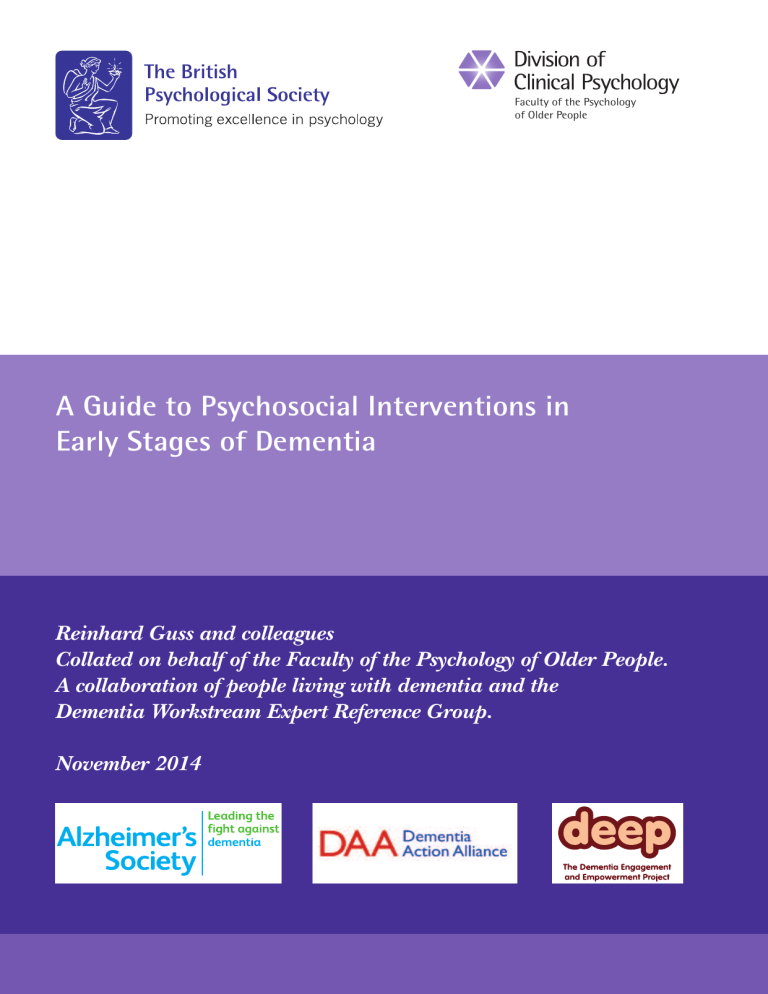 A guide to psychosocial interventions in early stages of dementia