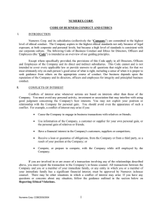 NUMEREX CORP. CODE OF BUSINESS CONDUCT AND ETHICS I