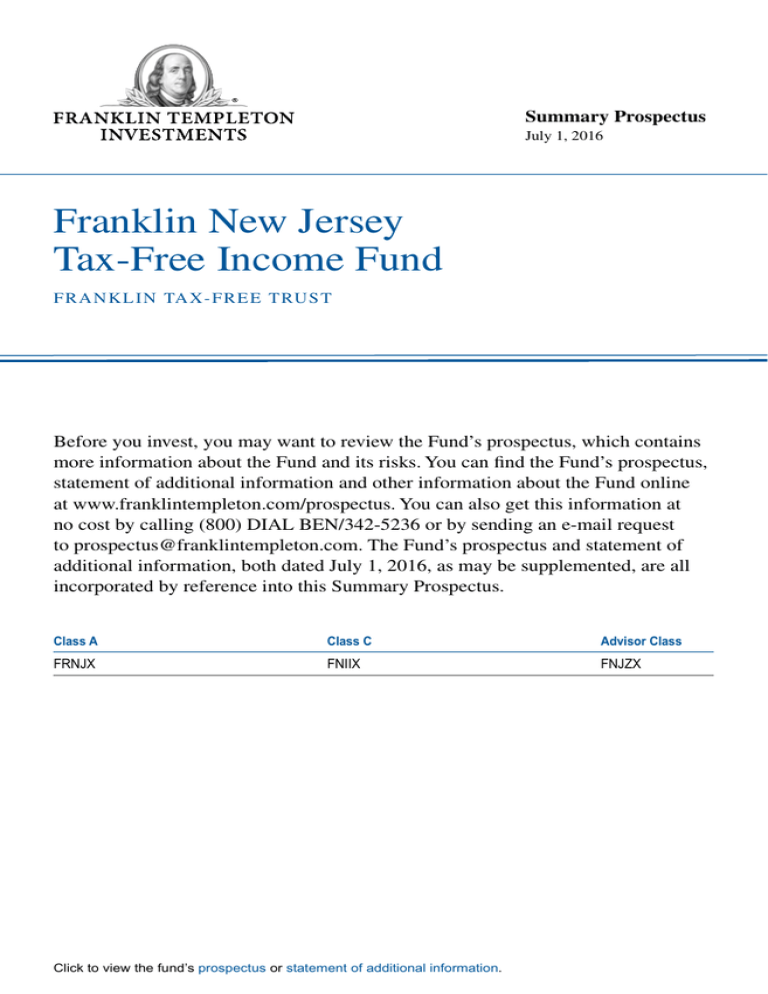 Franklin New Jersey Tax Free Income Fund Summary Prospectus