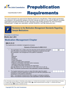 Joint Commission Medication Management Standards for Hospitals