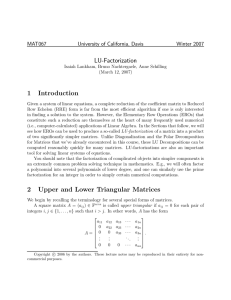 LU-Factorization 1 Introduction 2 Upper and Lower Triangular Matrices