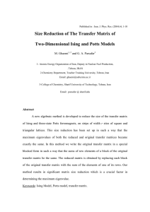 Size Reduction of The Transfer Matrix of Two