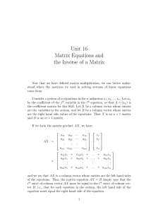 Unit 16 Matrix Equations and the Inverse of a Matrix