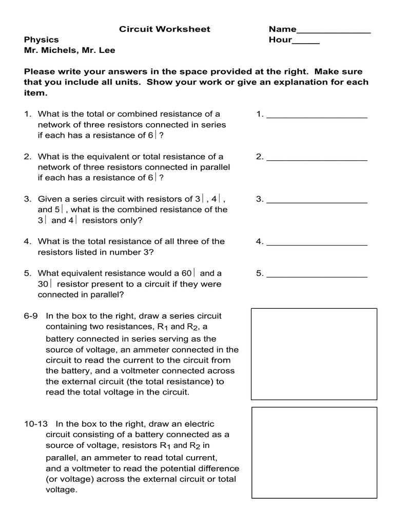Circuit Worksheet Regarding Combination Circuits Worksheet With Answers