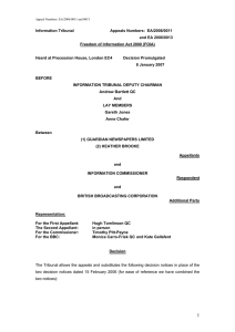 Information Tribunal Appeals Numbers: EA/2006/0011 and EA 2006