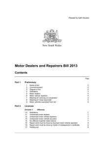 Motor Dealers and Repairers Bill 2013