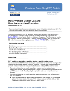 Bulletin Motor Vehicle Dealer-Use and Manufacturer