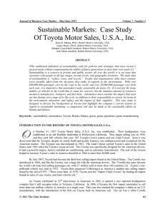 Sustainable Markets: Case Study Of Toyota Motor Sales, USA, Inc.