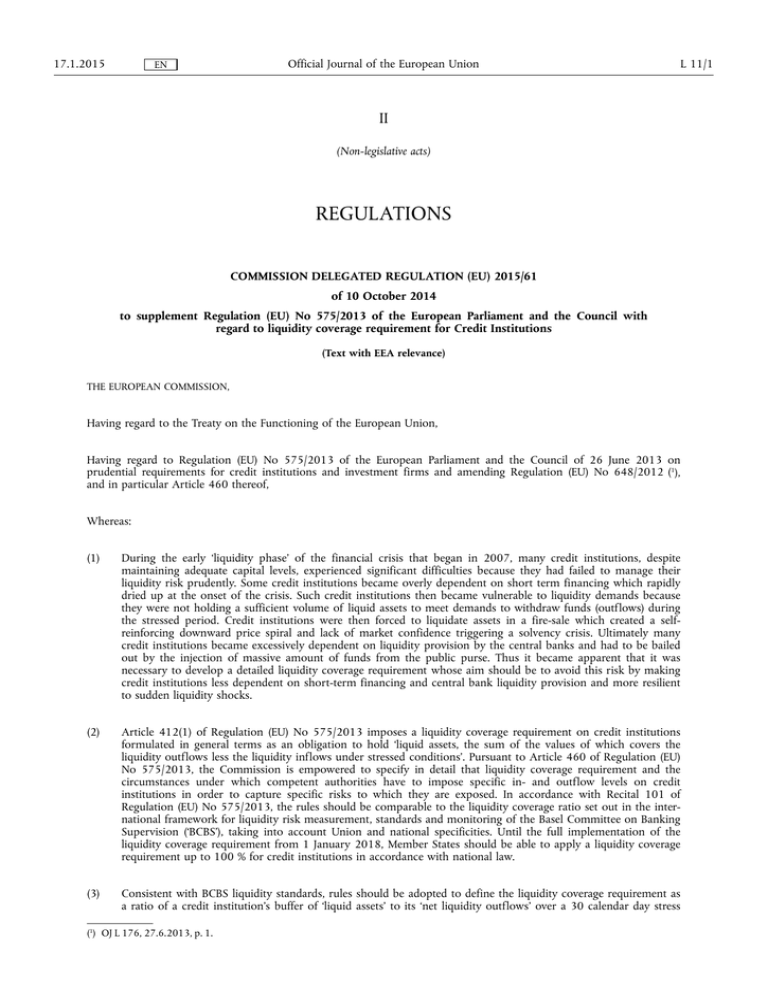 COMMISSION DELEGATED REGULATION (EU) 2015/ 61