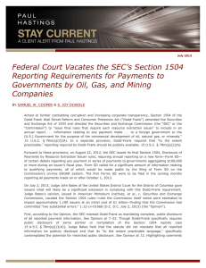 Federal Court Vacates the SEC`s Section 1504 Reporting