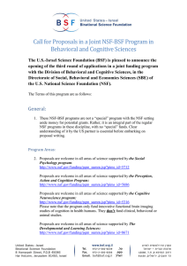 Call for Proposals in a Joint NSF-BSF Program in Behavioral and