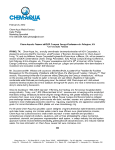 Chem-Aqua to Present at IDEA Campus Energy Conference in