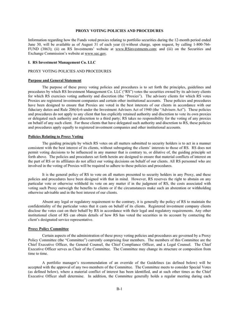 Proxy Voting Policies And Procedures Proxy Voting Policies And Procedures