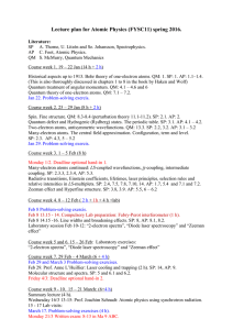 Lecture plan for Atomic Physics (FYSC11) spring 2016.