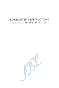 royal hittite instructions - Society of Biblical Literature