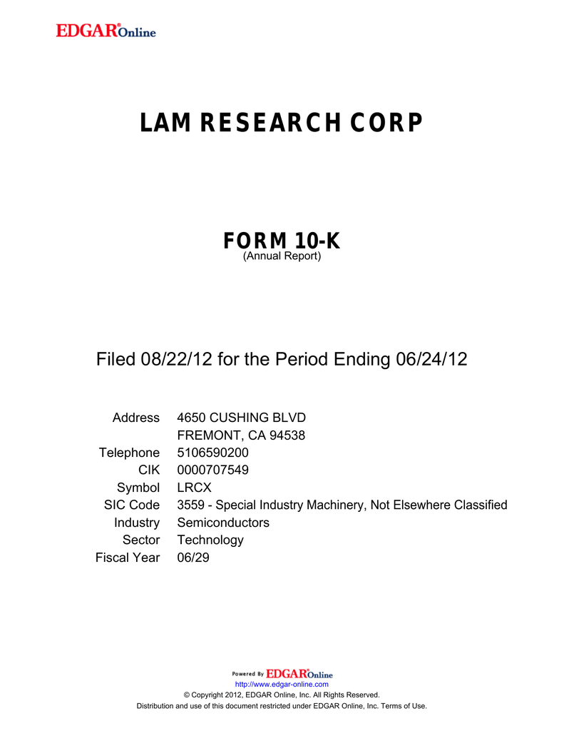 annual report lam research