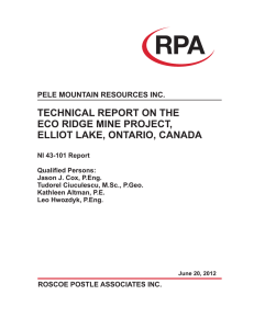 TECHNICAL REPORT ON THE ECO RIDGE MINE PROJECT