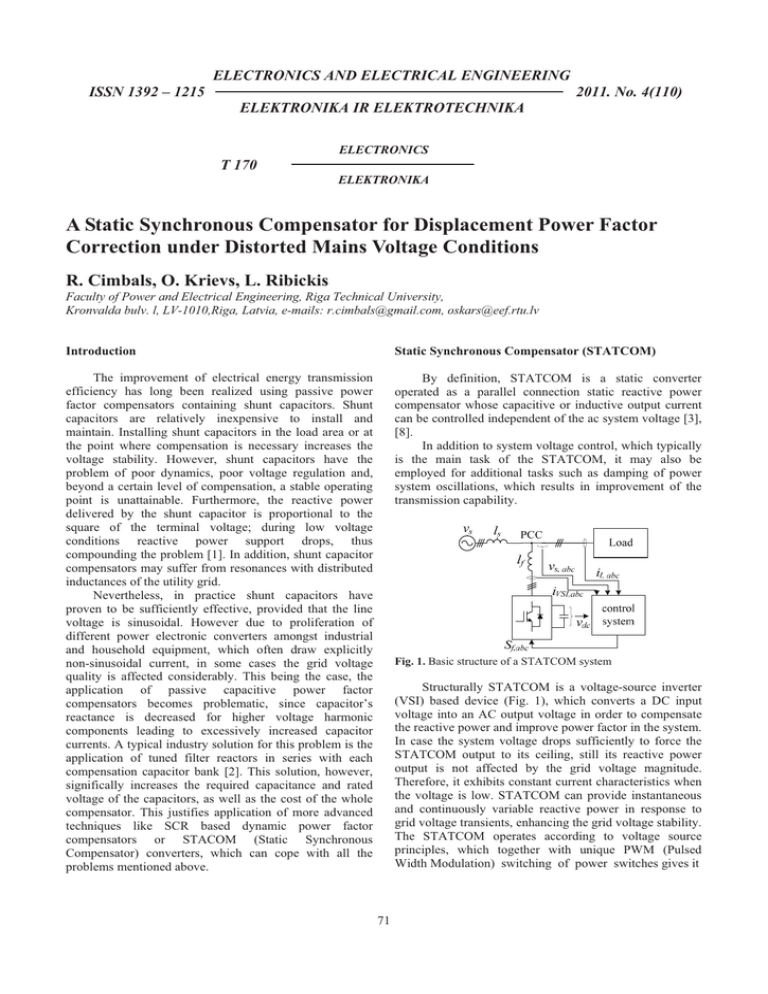 A Static Synchronous Compensator for Displacement Power Factor