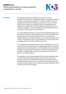 Writing specifications for testing electronic components or circuits