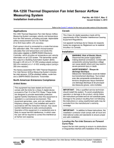 JCI RA-1250 Install Sheet B